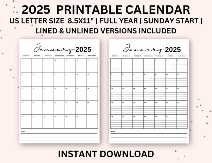 2025 Printable Calendar by Month with Lines