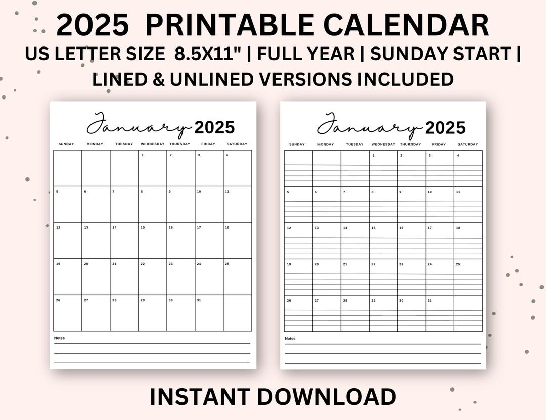 2025 Calendar Printable Portrait Monthly Calendar With Lines for 2025 Printable Calendar By Month With Lines