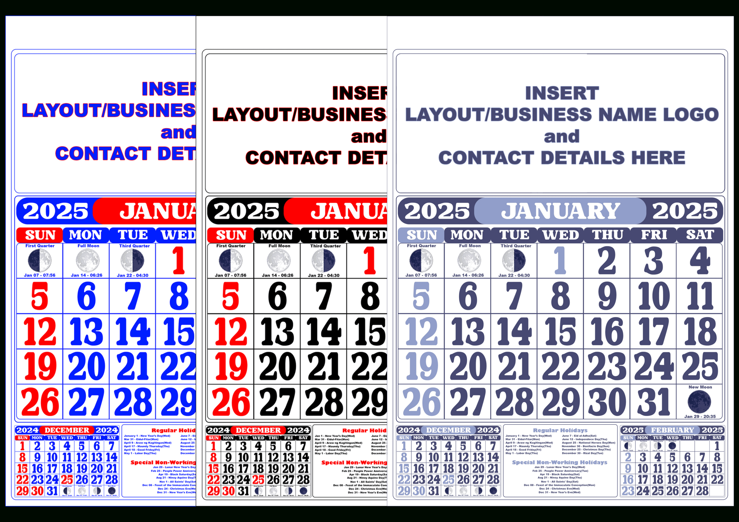 2025 Calendar Template With Moon Phasing And Holidays for 2025 Calendar with Moon Phases Printable