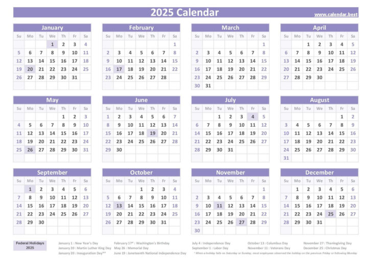 2025 Monthly Calendar with Holidays Printable