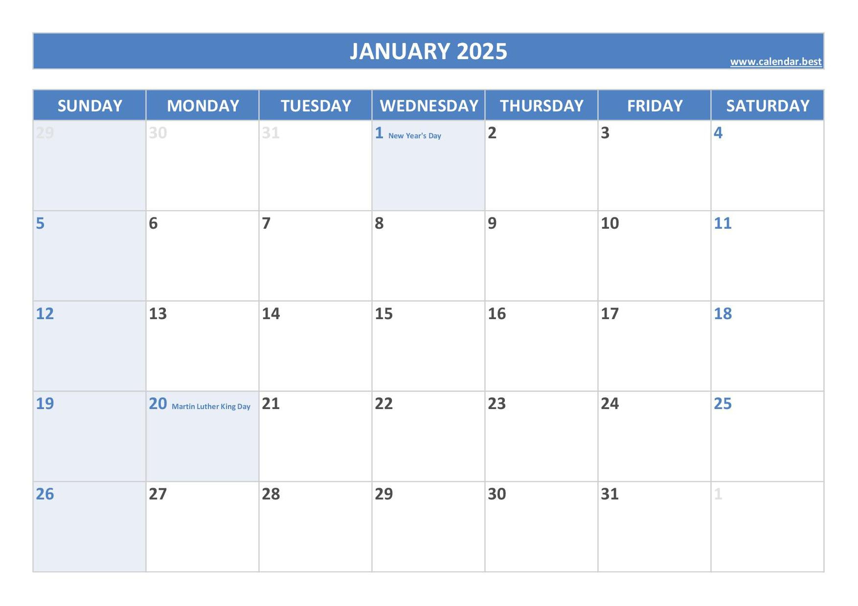 2025 Calendar With Holidays (Us Federal Holidays) throughout 2025 Monthly Calendar with Holidays Printable Free Download