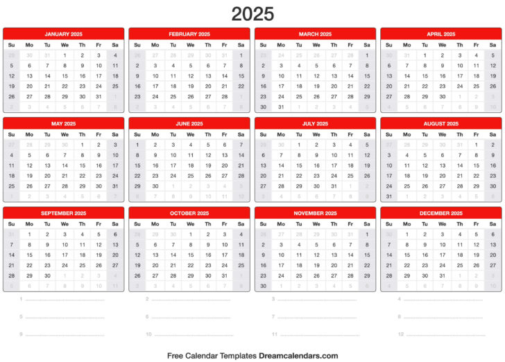 Free Online Printable 2025 Calendar