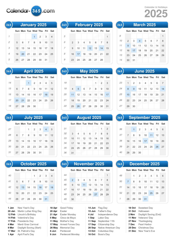 Online Calendar 2025 Printable