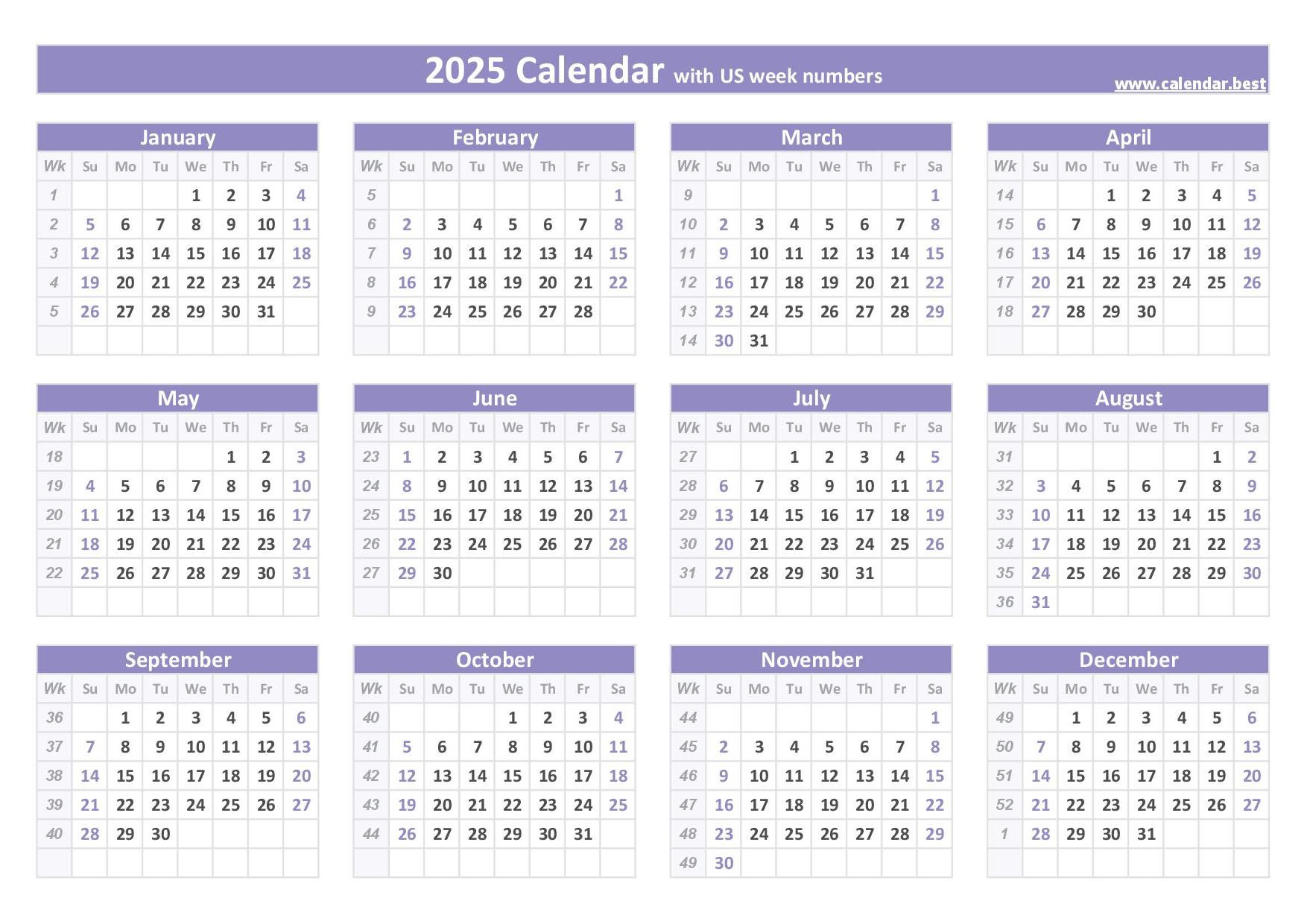 2025 Calendar With Week Numbers for 2025 Calendar By Weeks Printable