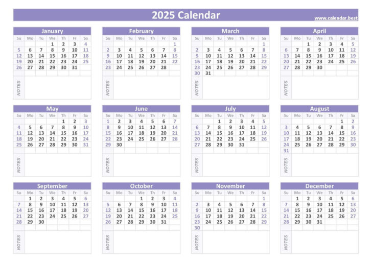 Printable 2025 Calendar with Notes