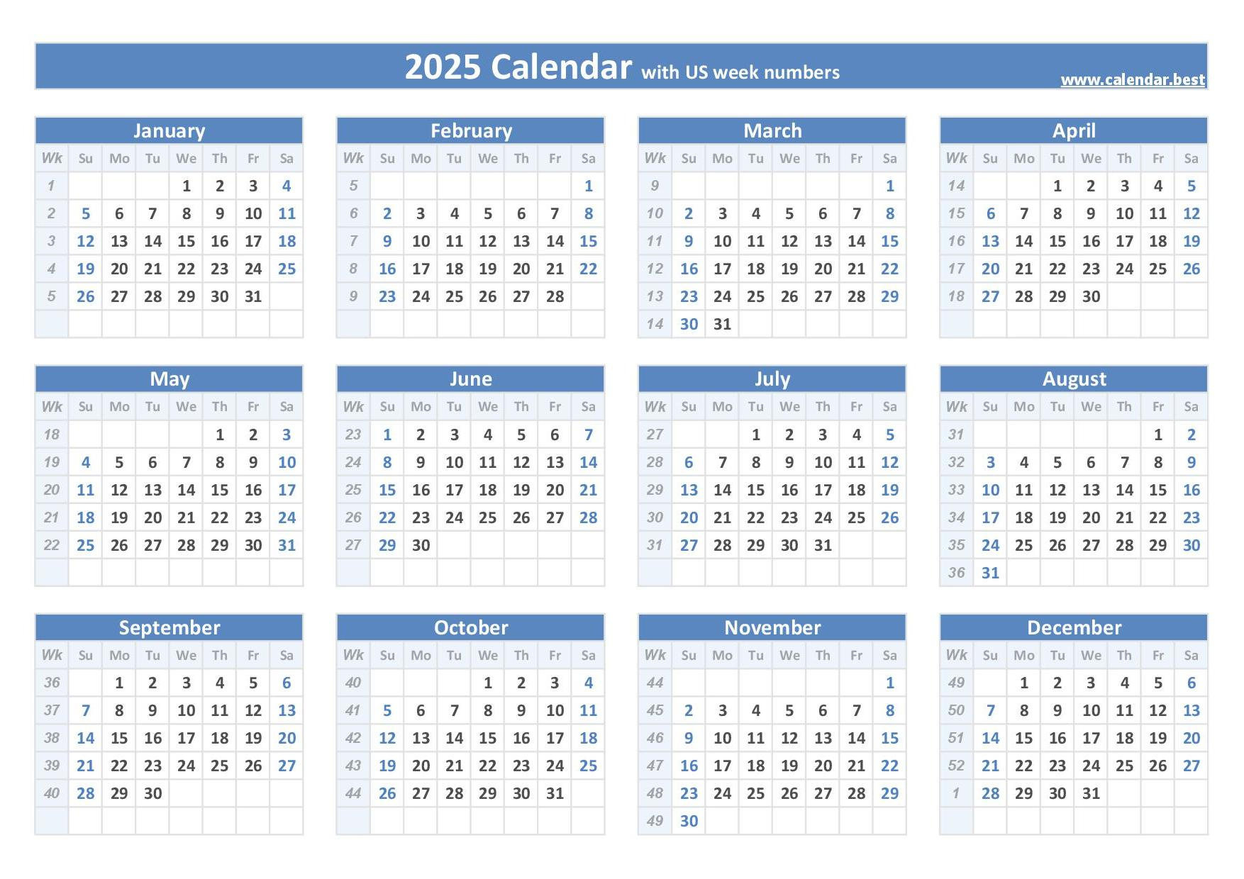 2025 Calendar With Week Numbers pertaining to 2025 Printable Calendar by Week