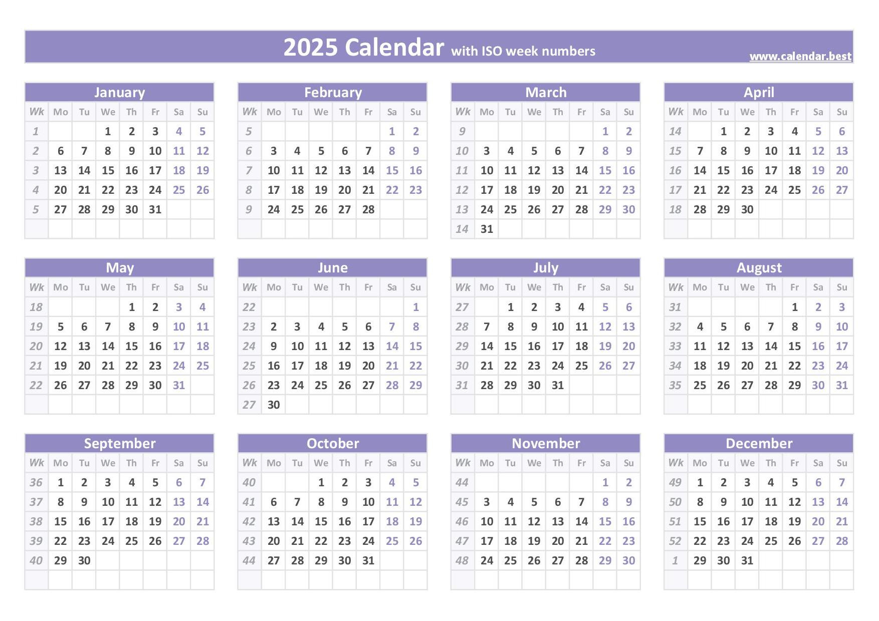 2025 Calendar With Week Numbers (Us And Iso Week Numbers) for Weeks Calendar 2025 Printable