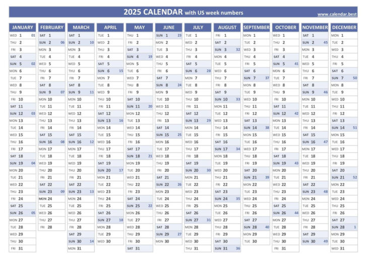 2025 Calendar with Week Numbers Printable