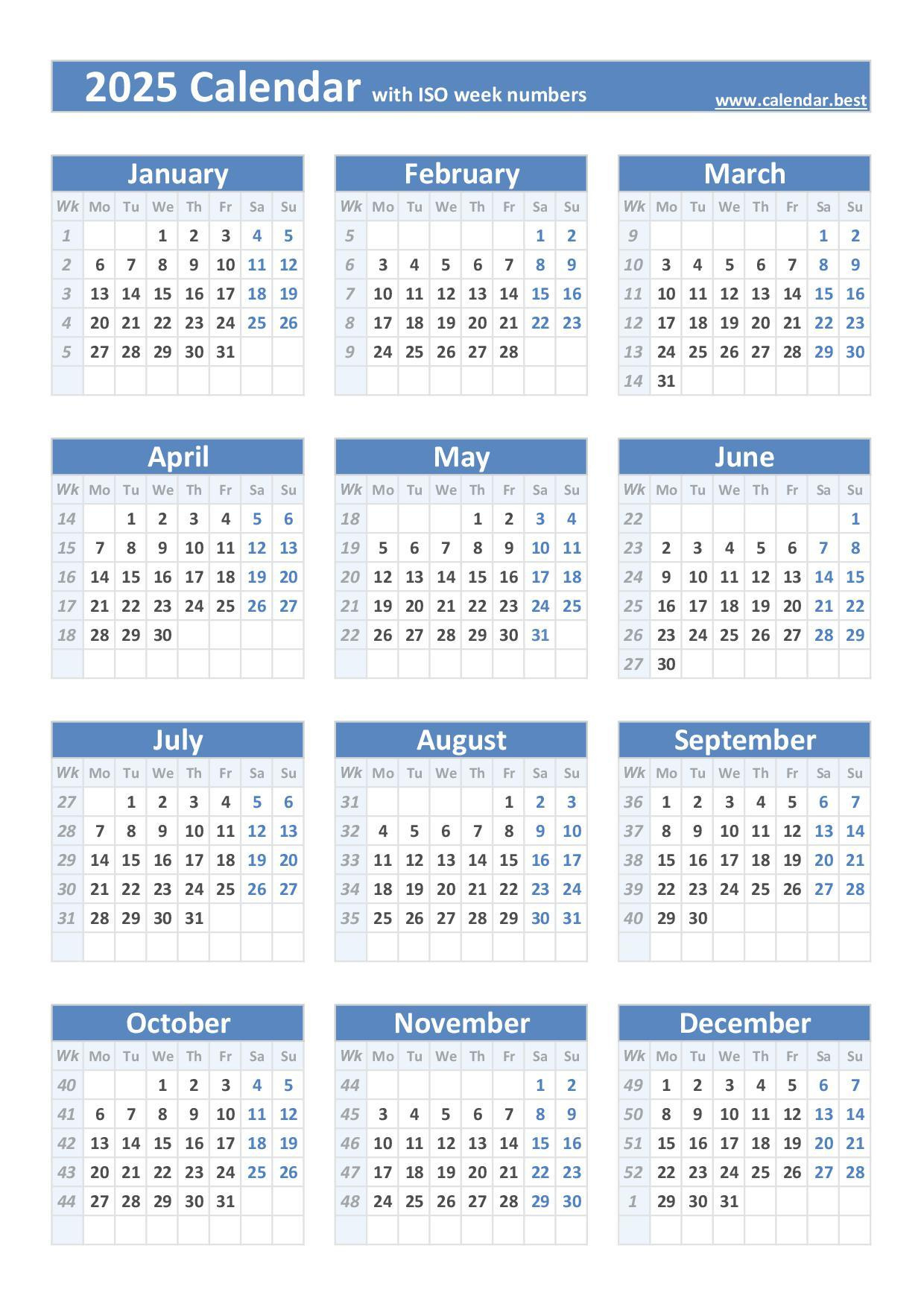 2025 Calendar With Week Numbers (Us And Iso Week Numbers) regarding Free Printable Calendar 2025 with Week Numbers