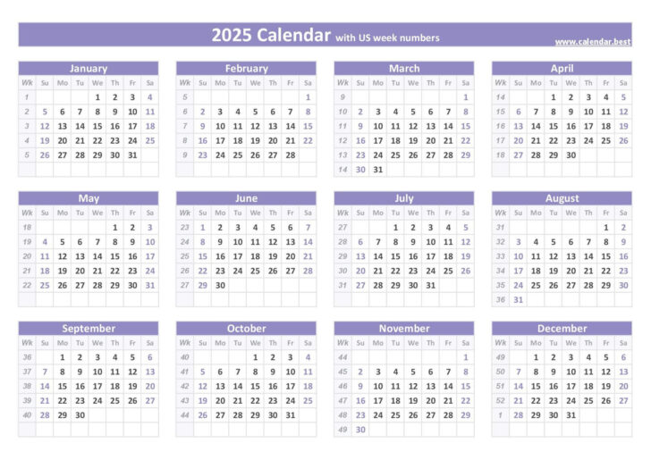 Weekly 2025 Calendar Printable