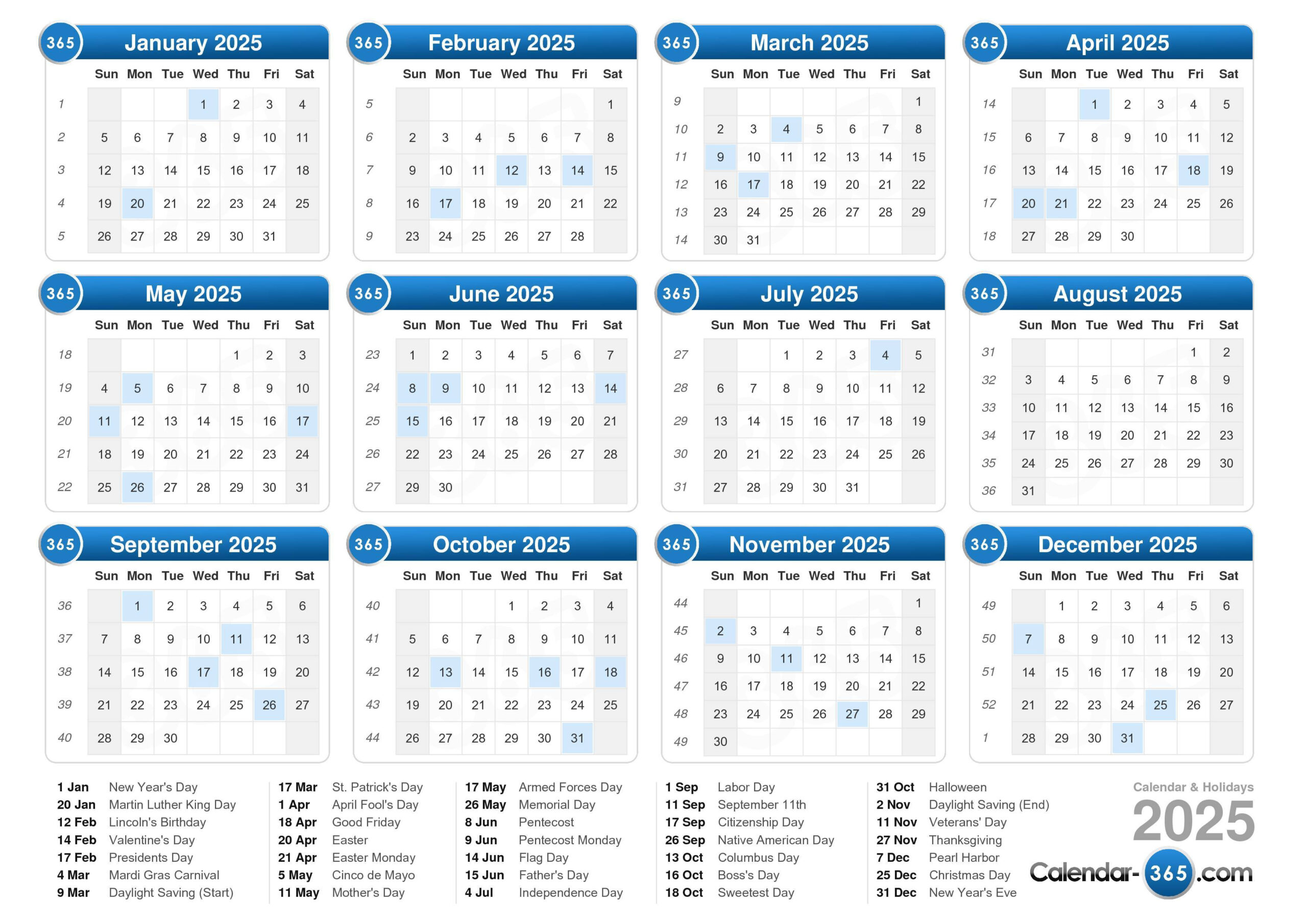 2025 Calendar with Weeks Calendar 2025 Printable