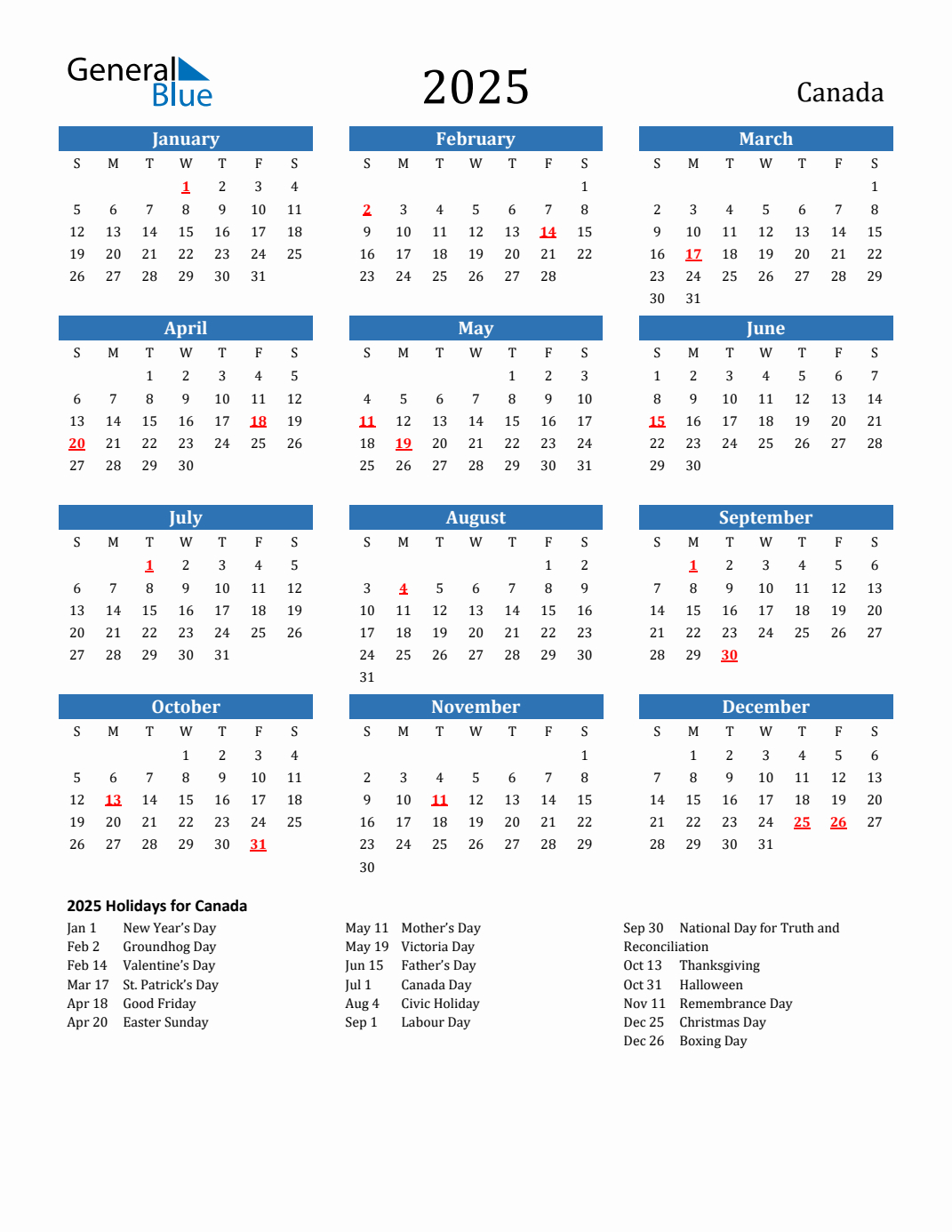 2025 Canada Calendar With Holidays intended for 2025 Calendar Canada Printable