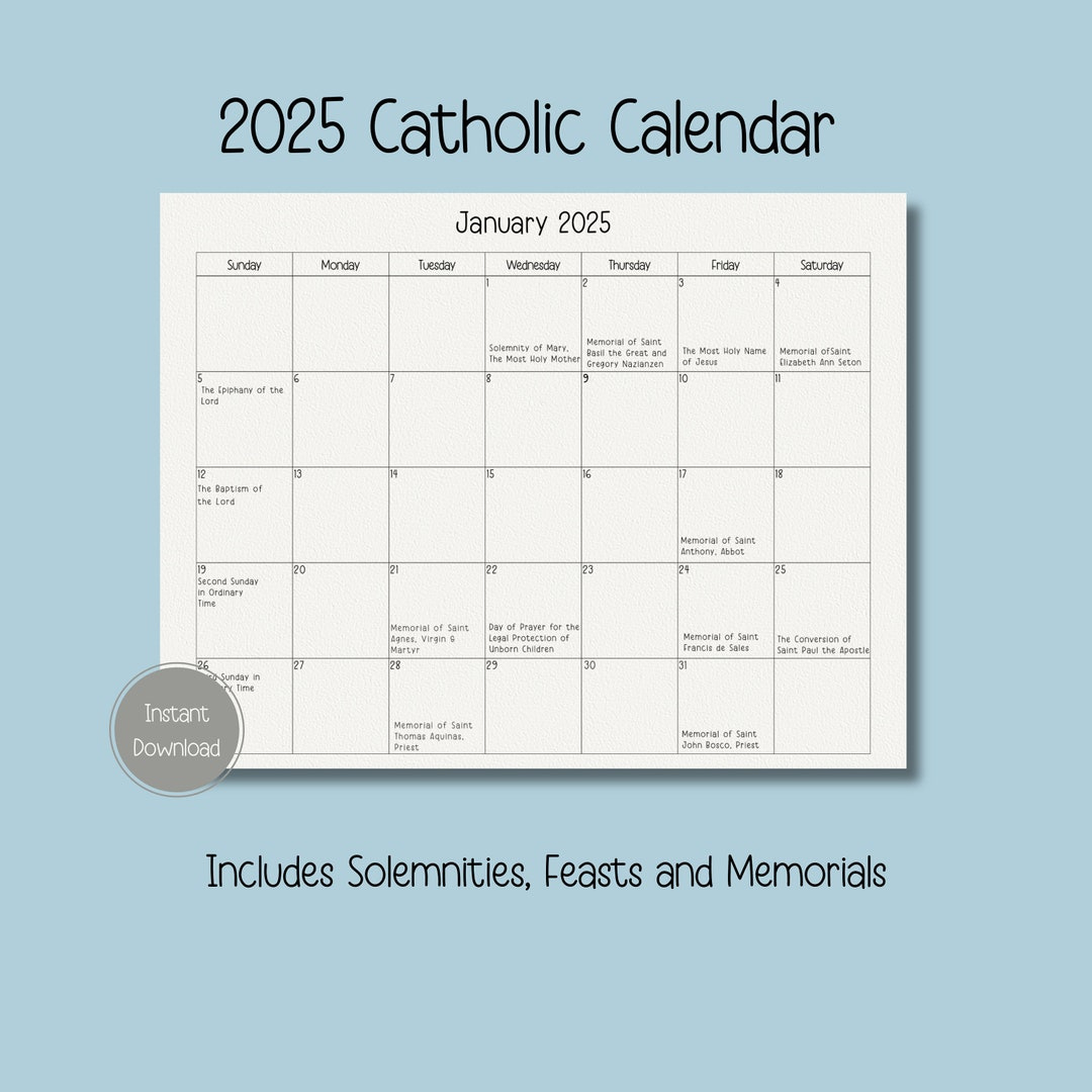 2025 Catholic Calendar, Printable Catholic Calendar, Feasts inside Catholic Calendar 2025 Printable