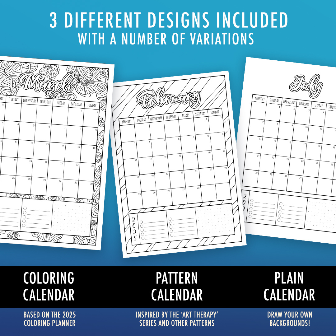 2025 Colouring Calendar in Free Printable Coloring Calendar 2025 For Adults