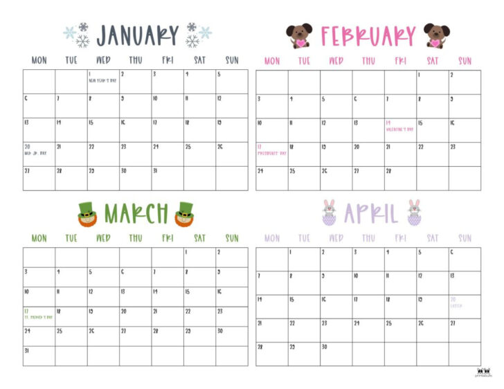 Printable 4 Month Calendar 2025