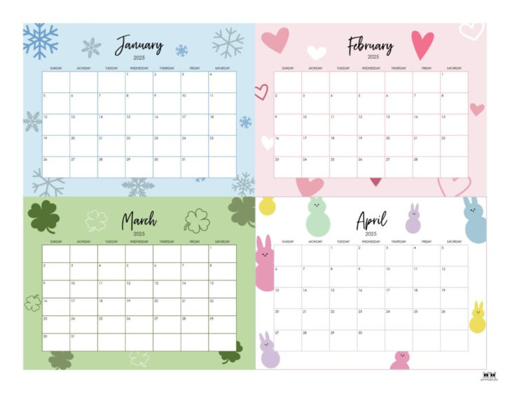 4 Month Calendar Printable 2025