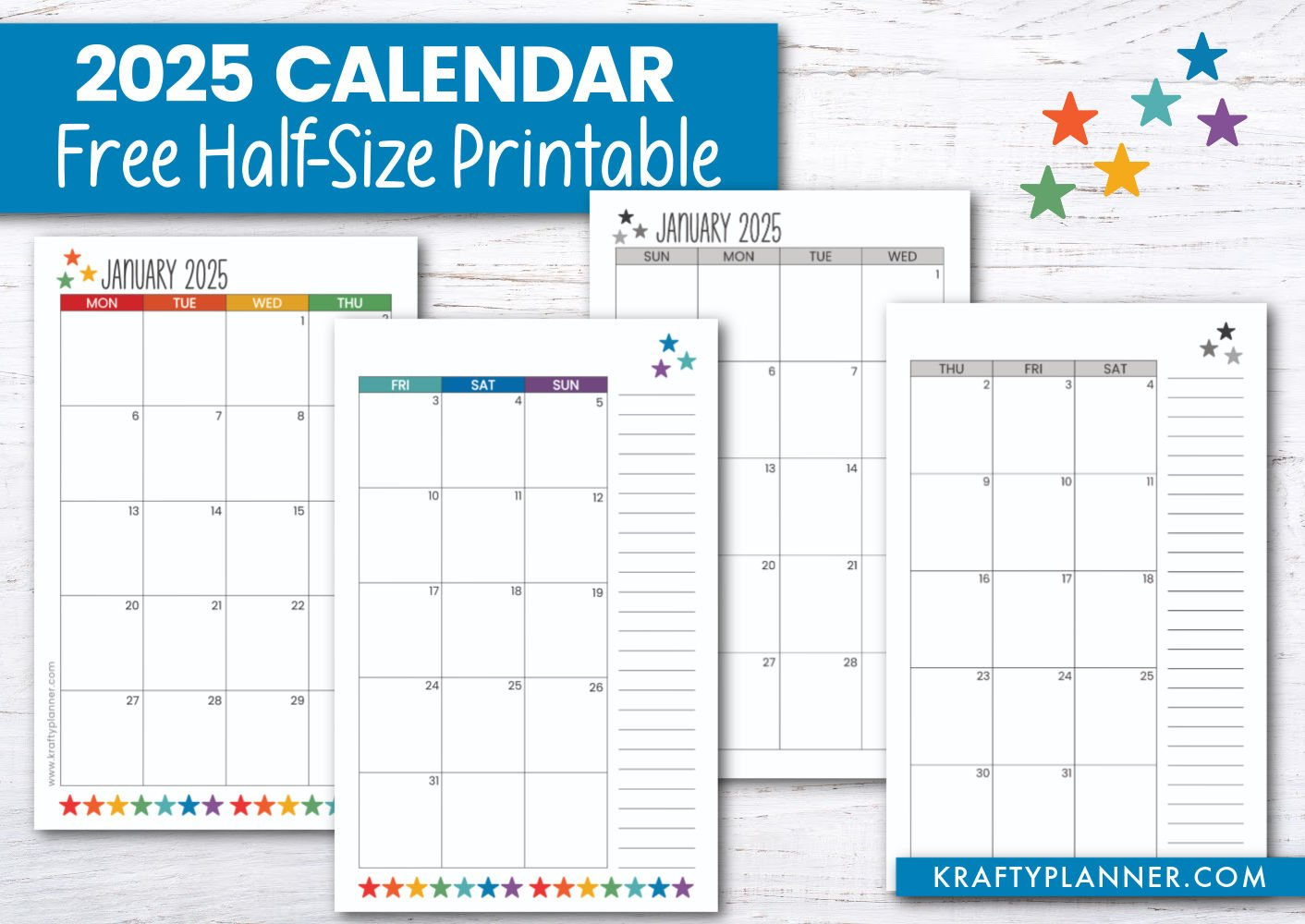 2025 Half Size Calendar - Free Printable — Krafty Planner for 2025 Calendar Pages Printable Free