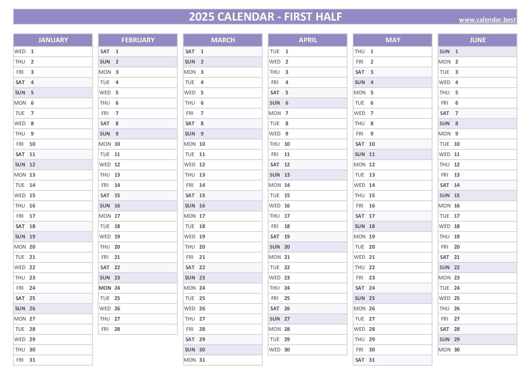 2025 Half Year Calendar To Print intended for 6 Month Calendar 2025 Printable Free