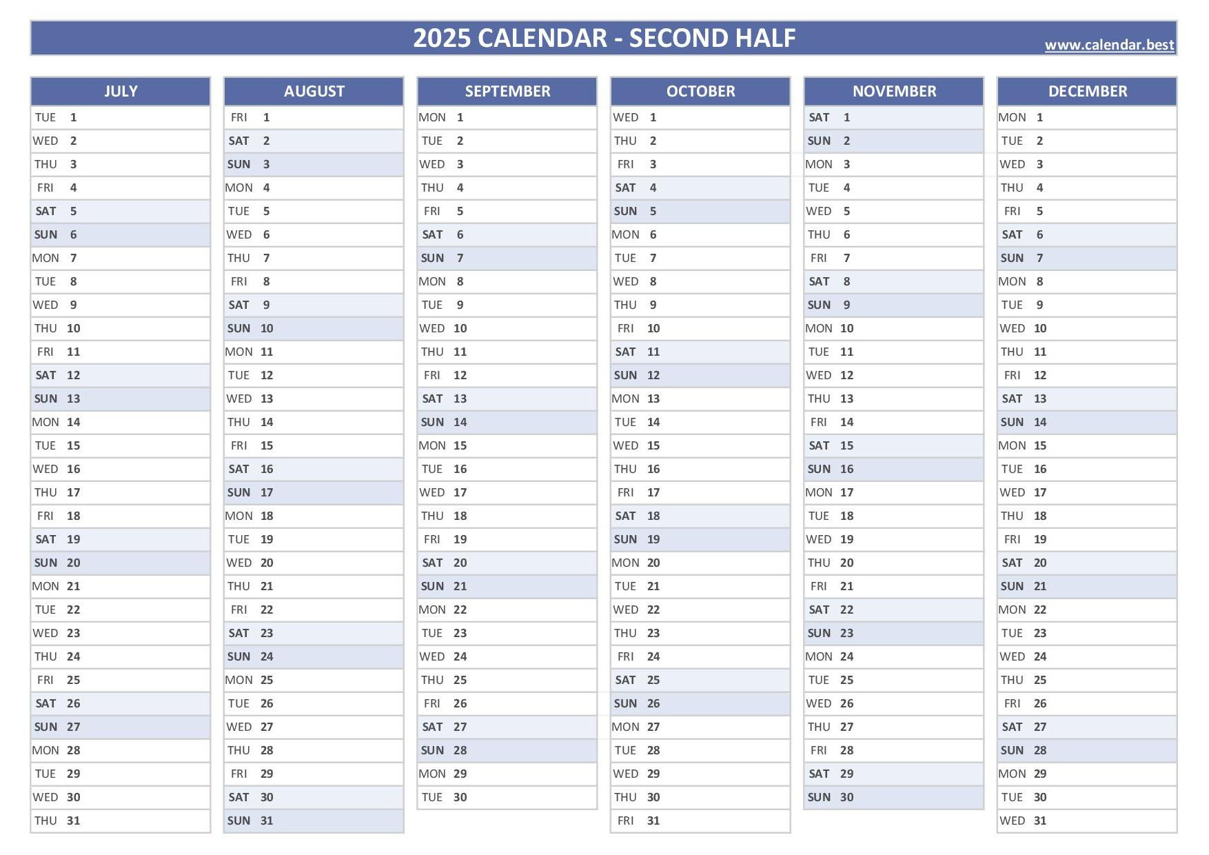 2025 Half Year Calendar To Print within Half Page Calendar Printable 2025