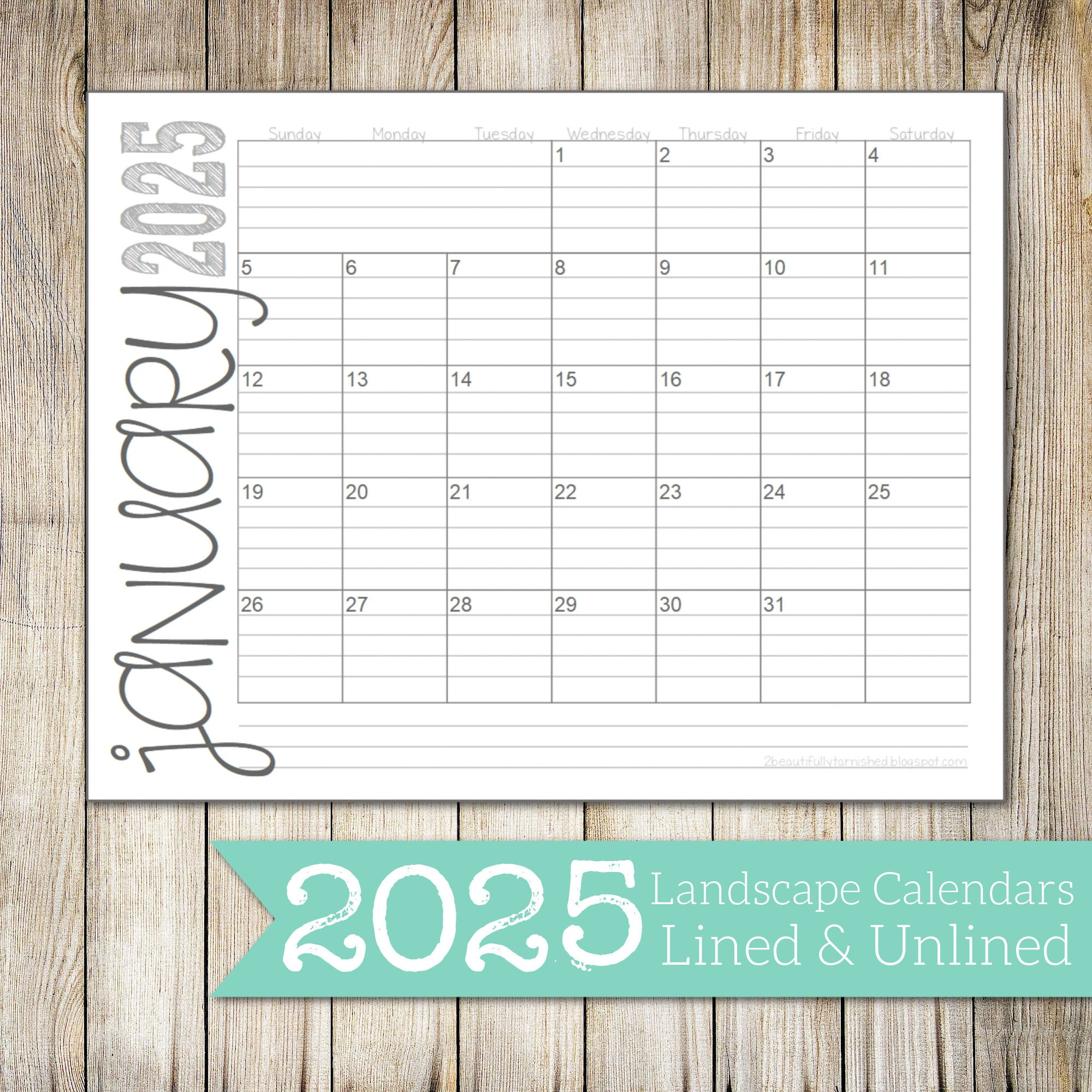 2025 Landscape Lined &amp;amp; Unlined Monthly Calendars 8.5X11 Landscape inside 2025 Calendar Printable with Lines