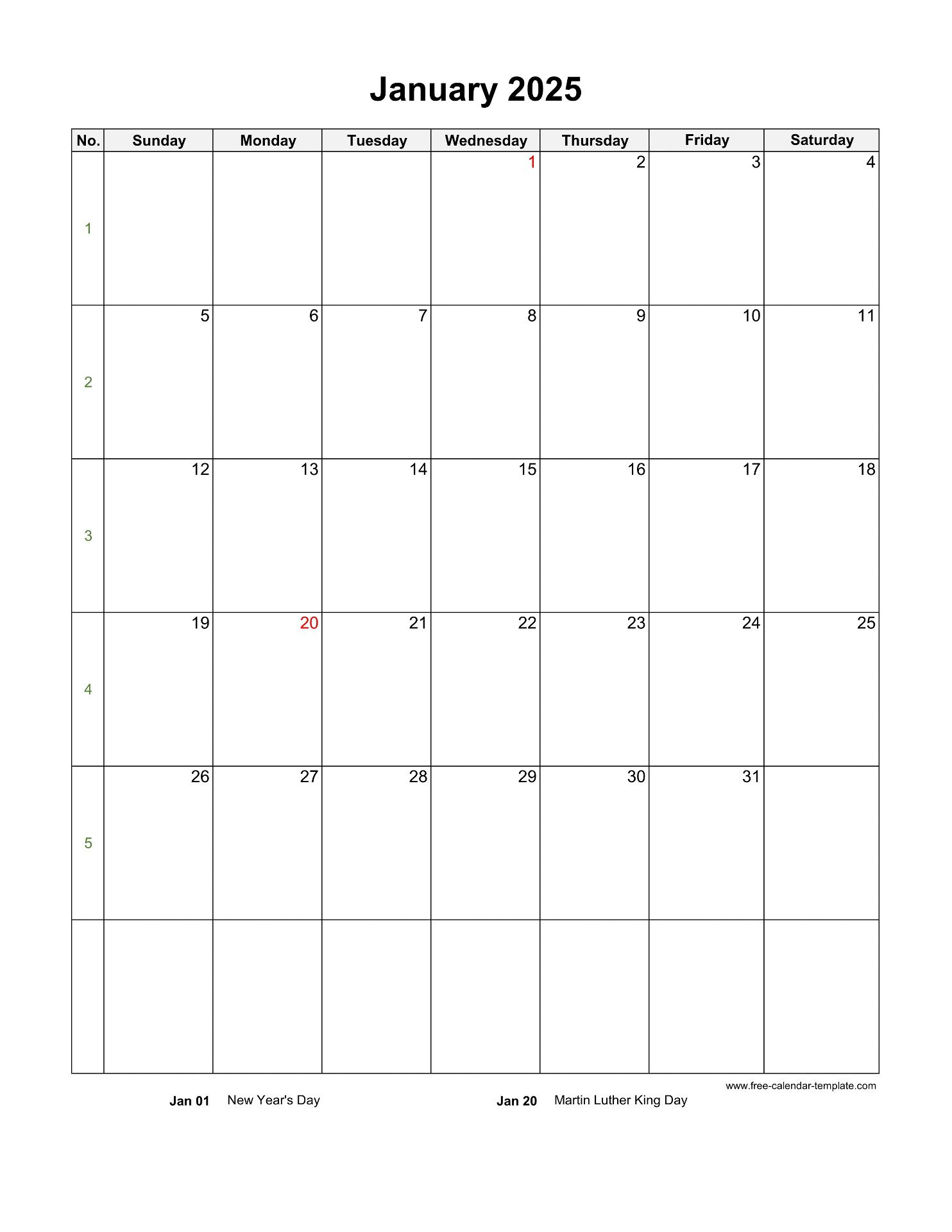 2025 Monthly Calendar (Blank Vertical Template) | Free-Calendar for 2025 Calendar Printable Vertical