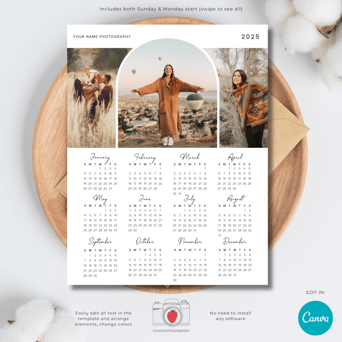 2025 Photo Calendar Template With Window Arch – Strawberry Kit within Printable Custom Calendar 2025