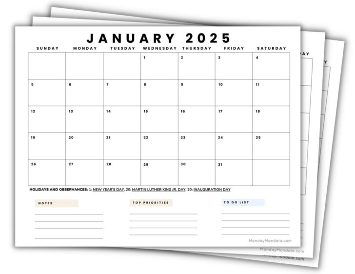 2025 Printable Calendar with Notes