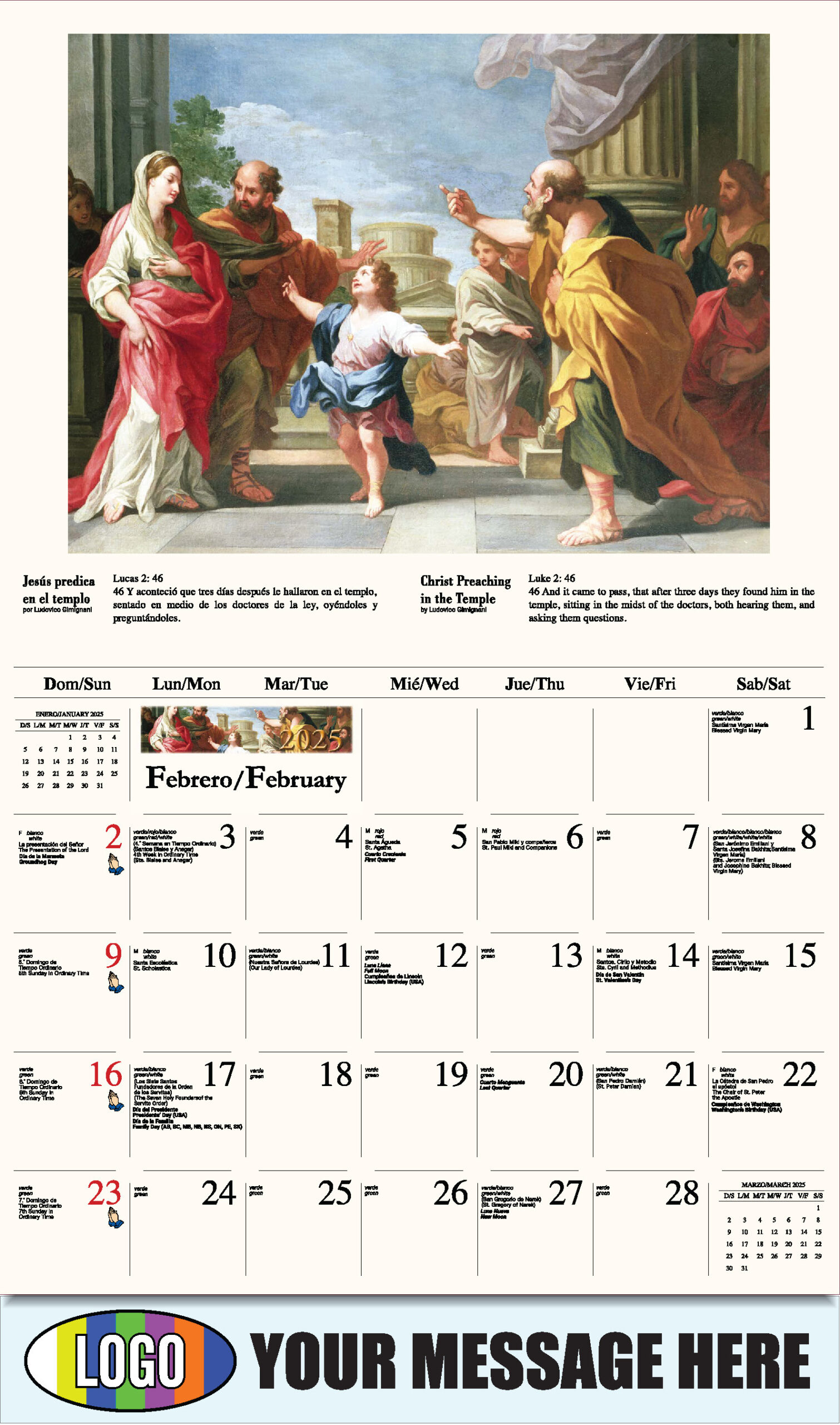 2025 Promotional Calendar | Catholic Art Bilingual | Low As 65¢ in Church Calendar 2025 Printable