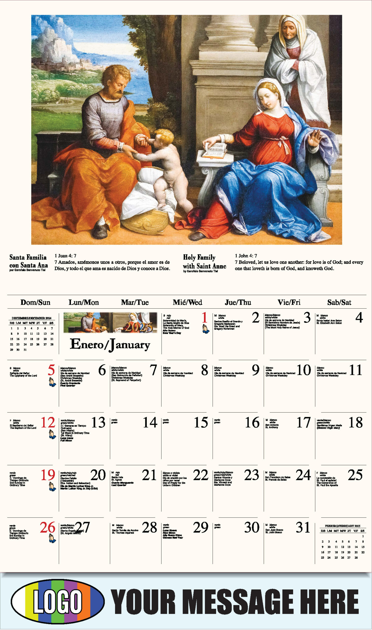 2025 Promotional Calendar | Catholic Art Bilingual | Low As 65¢ throughout Traditional Catholic Calendar 2025 Printable