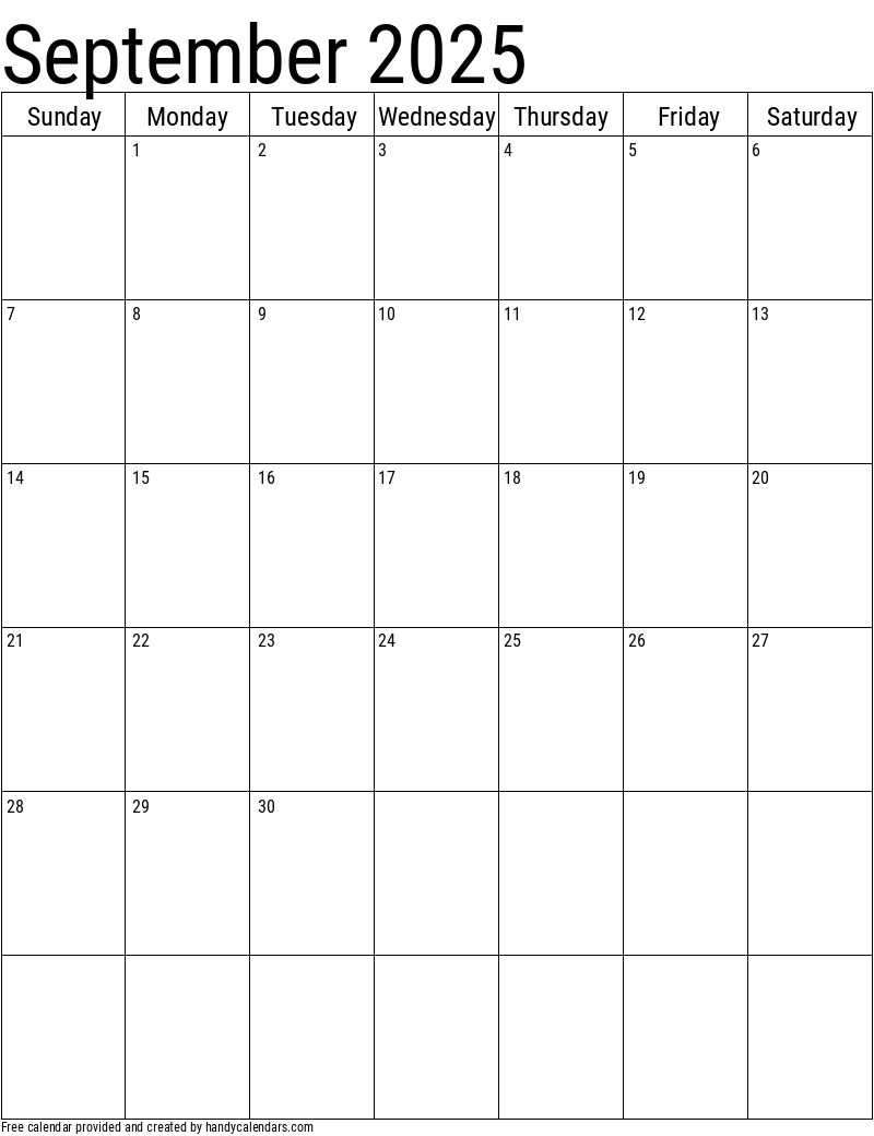 2025 September Calendars - Handy Calendars for September 2025 Calendar Printable Vertical