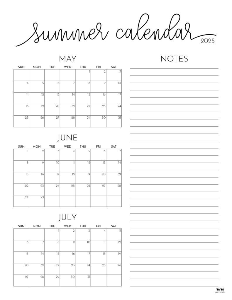 2025 Summer Calendars - 27 Free Printables | Printabulls in Printable Summer Calendar 2025