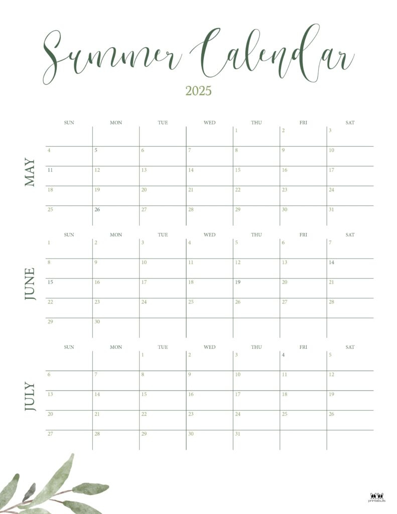 2025 Summer Calendars - 27 Free Printables | Printabulls in Summer 2025 Printable Calendar