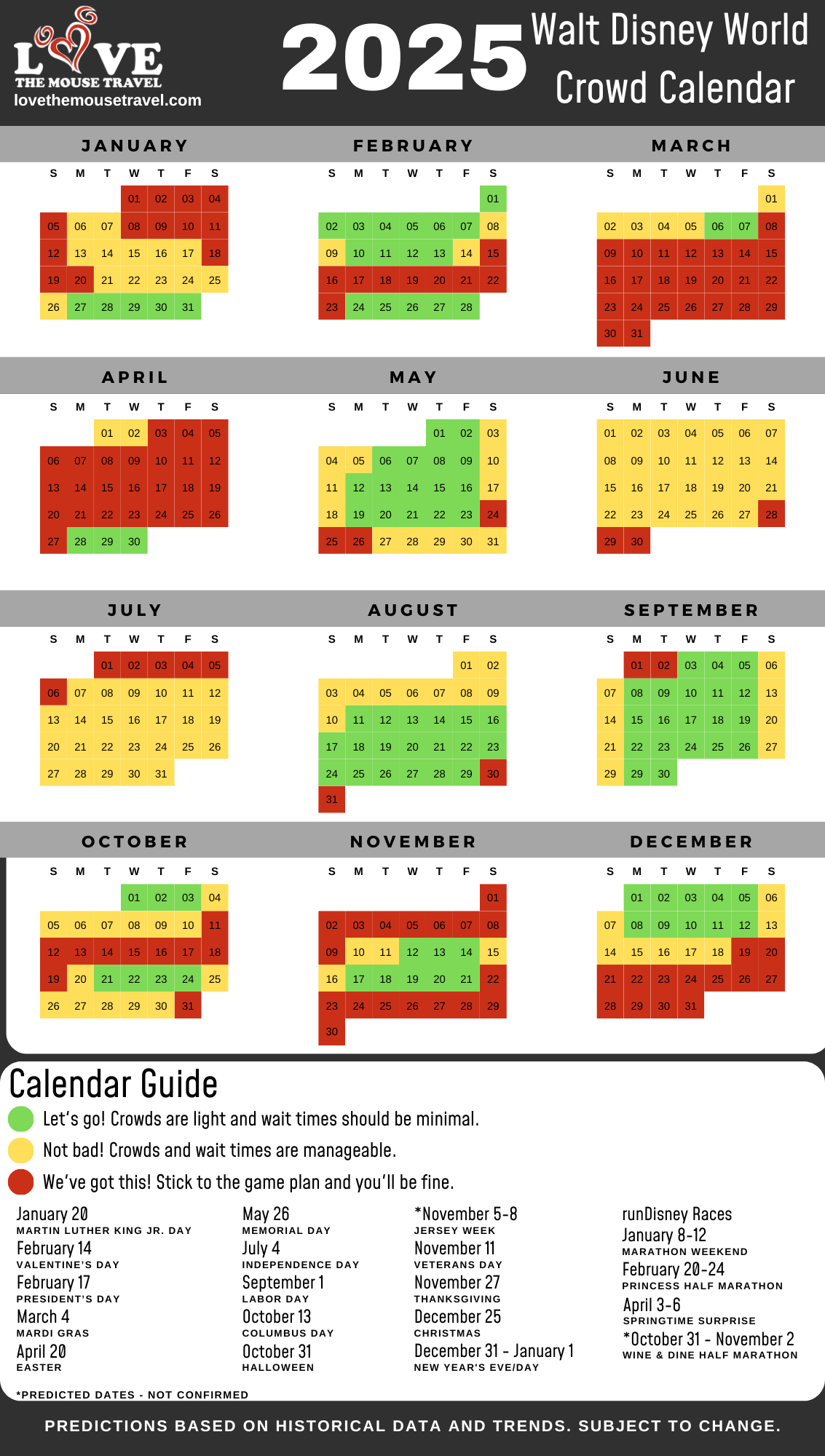 2025 Walt Disney World Crowd Calendar | Love The Mouse Travel with Printable Disney Calendar 2025