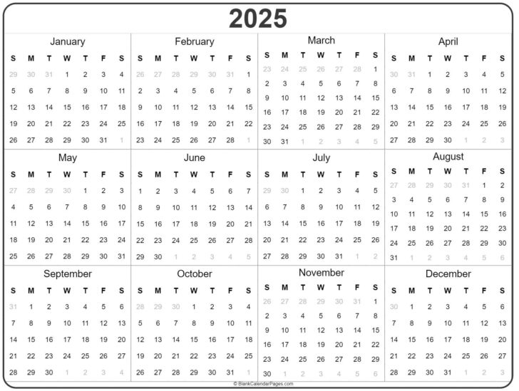 Free Printable 2025 Annual Calendar