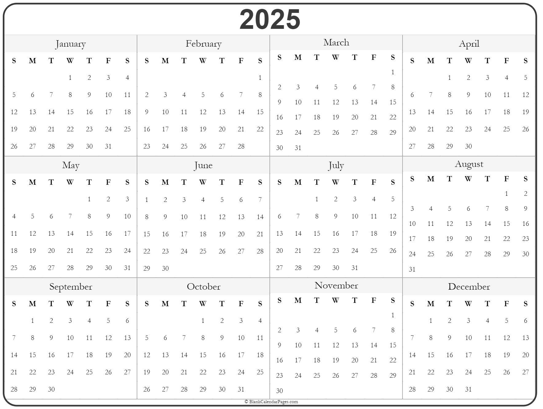 2025 Year Calendar | Yearly Printable intended for Basic 2025 Calendar Printable