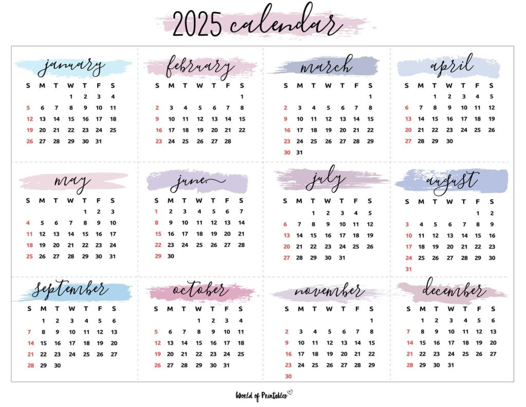 2025 Year Calendars - 70 Best Printables - World Of Printables for 2025 Calendar Printable Colorful