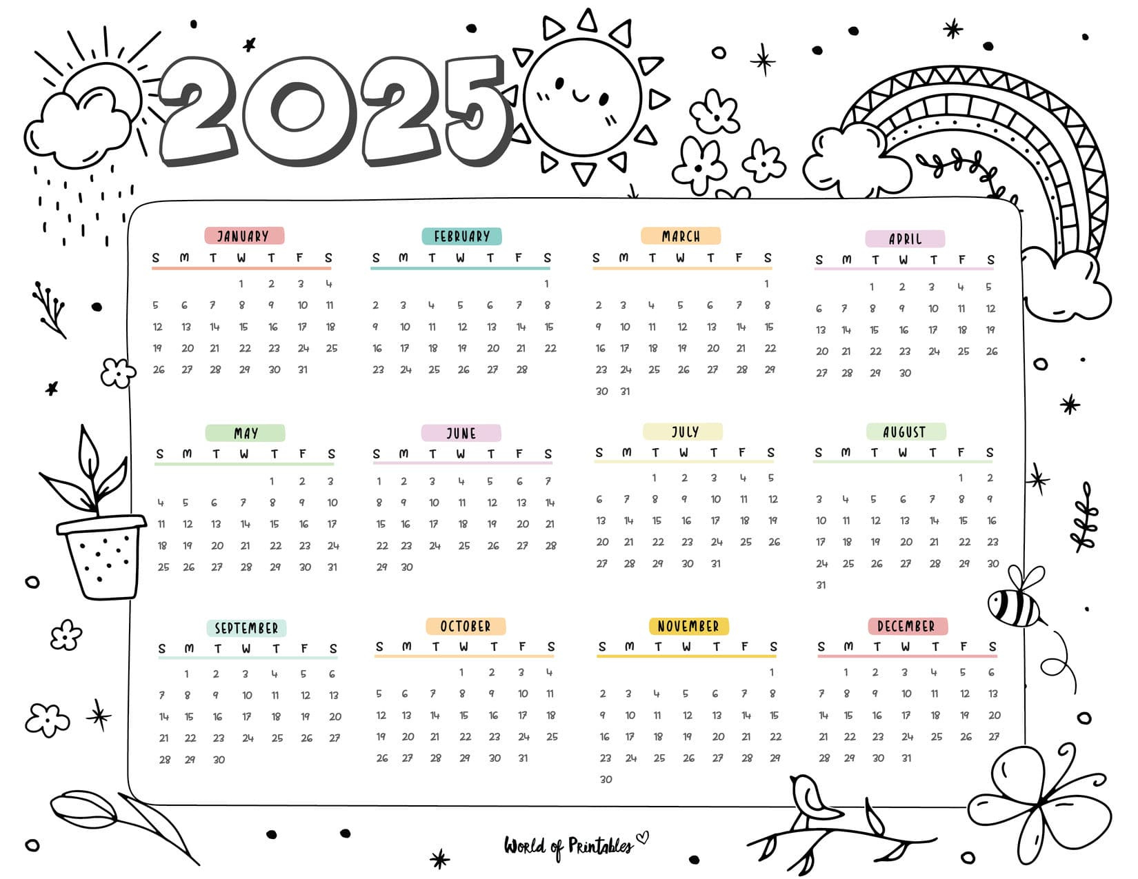 2025 Year Calendars - 70 Best Printables - World Of Printables for 2025 Coloring Calendar Printable Free