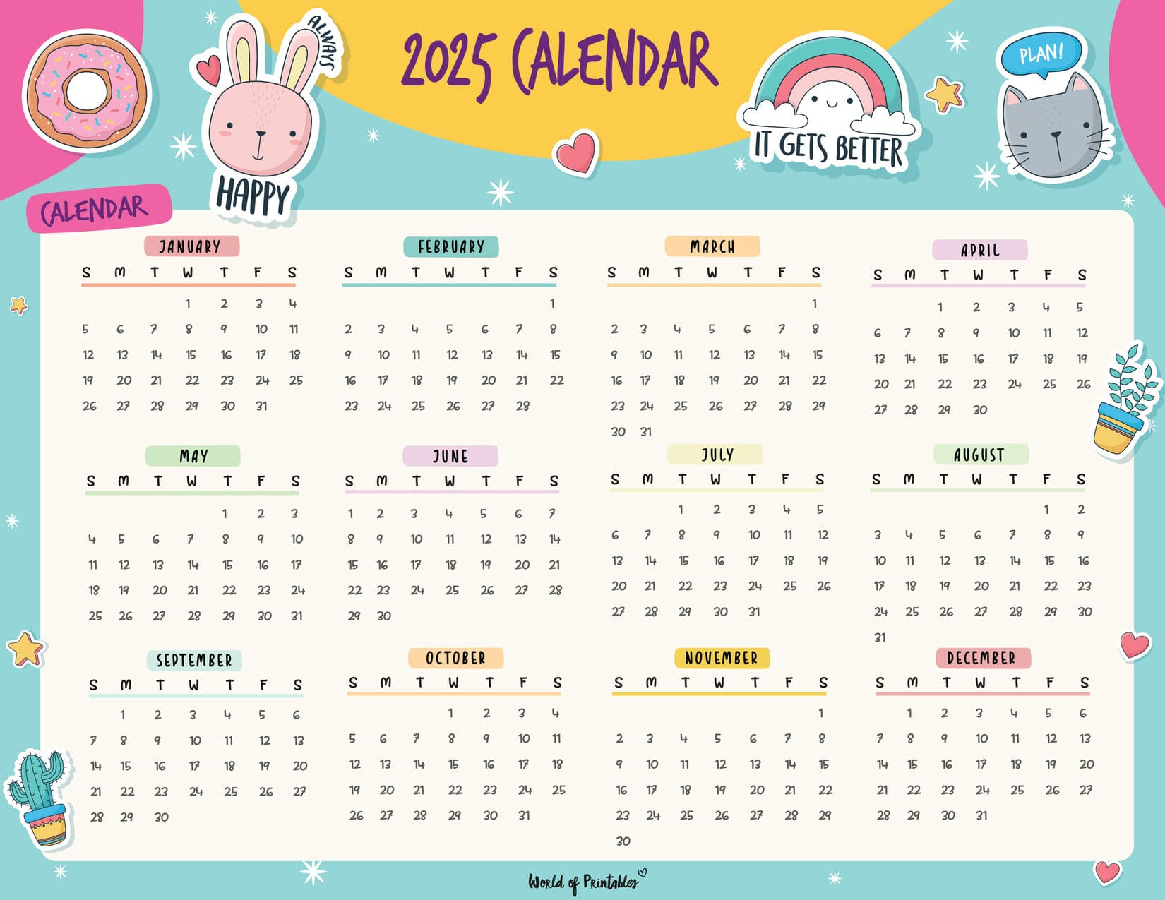 2025 Year Calendars - 70 Best Printables - World Of Printables for Cute Free Printable Calendar 2025