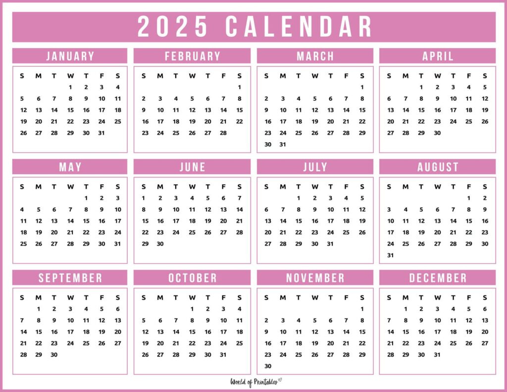 2025 Year Calendars - 70 Best Printables - World Of Printables throughout Printable Calendar 2025 Colorful