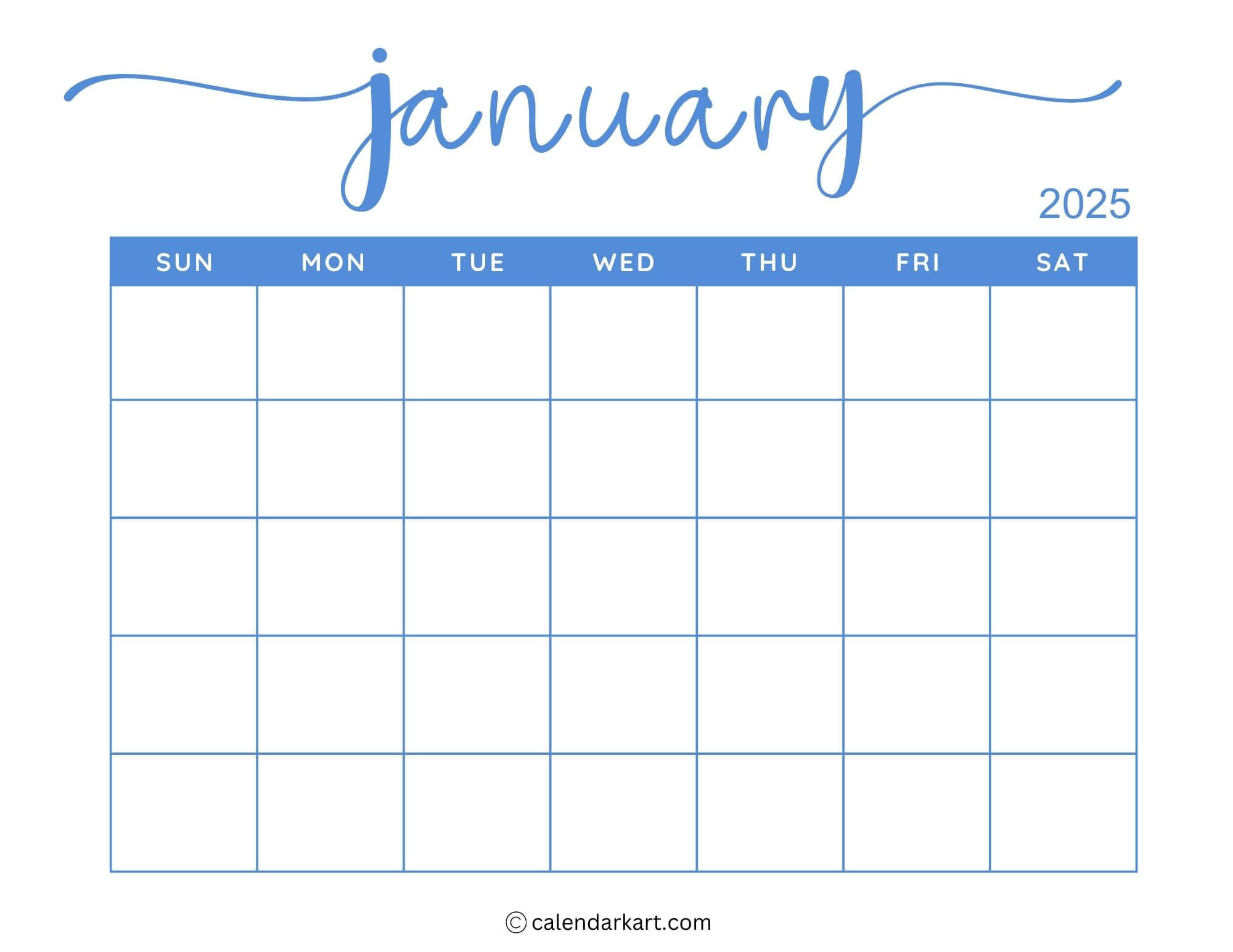 40+ Printable January 2025 Calendars | Free Pdf - Calendarkart for Blank Printable January 2025 Calendar