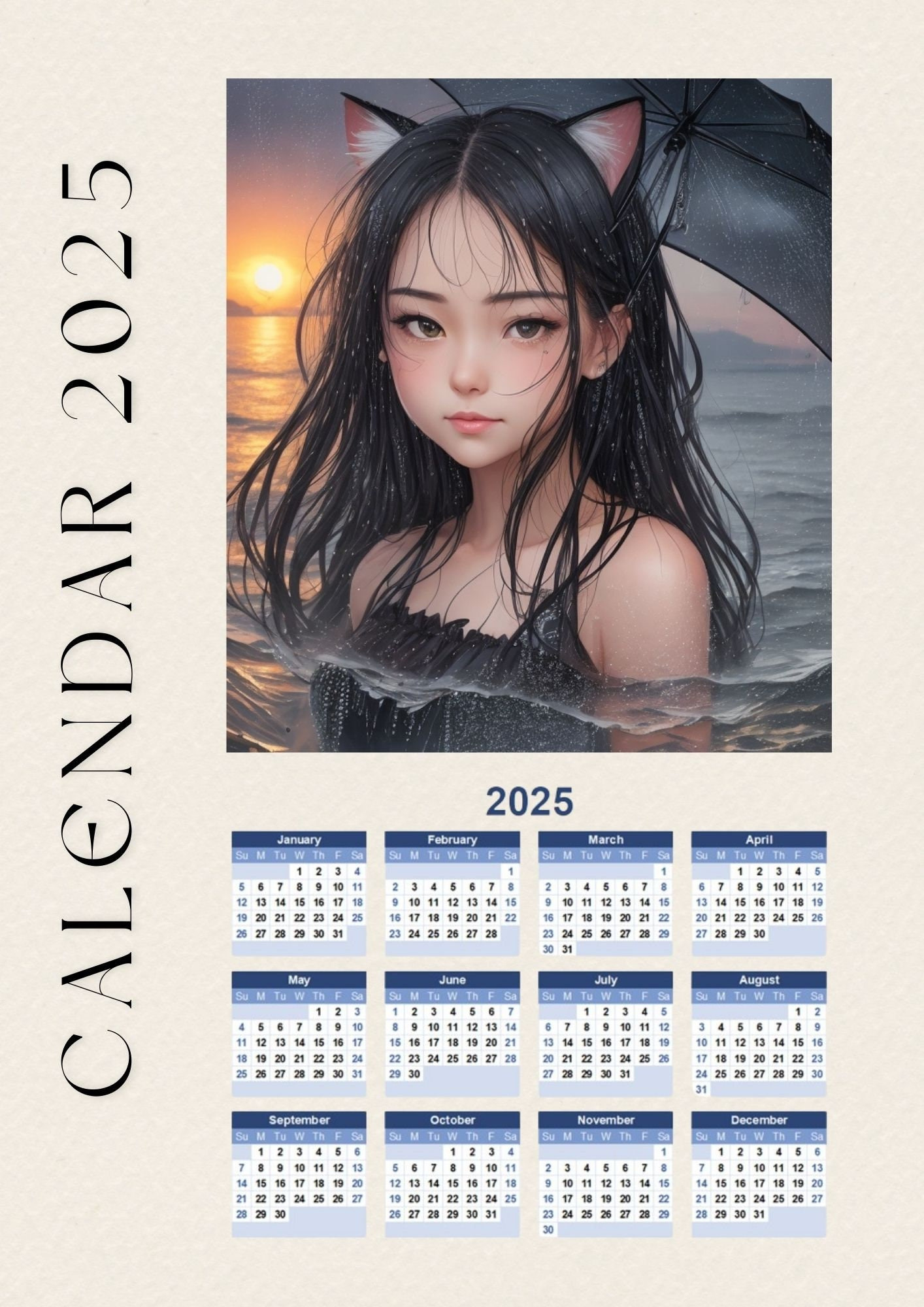 Anime Girl Wall Calendar 2025 As A Print Template And For inside Anime Calendar 2025 Printable