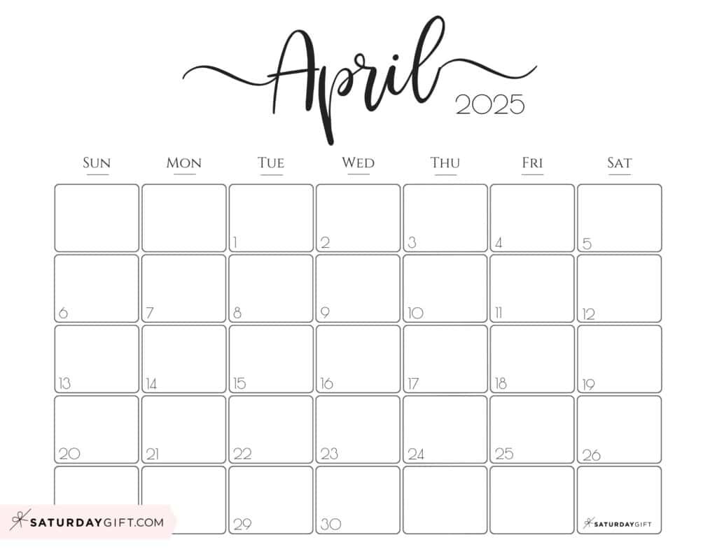 April 2025 Calendar - 20 Cute &amp;amp; Free Printables | Saturdaygift for April 2025 Printable Calendar