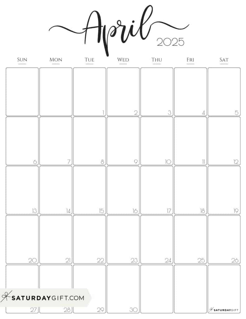 April 2025 Calendar - 20 Cute &amp;amp; Free Printables | Saturdaygift intended for April 2025 Calendar Printable Vertical