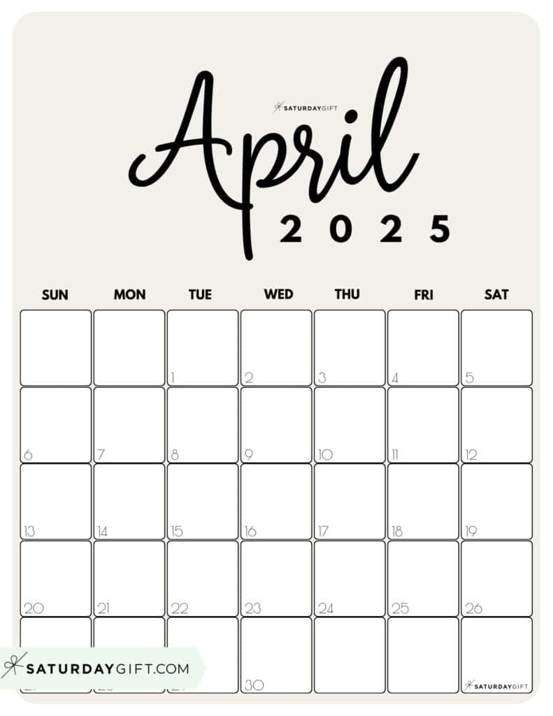 April 2025 Calendar - 20 Cute &amp;amp; Free Printables | Saturdaygift throughout April 2025 Calendar Printable Vertical