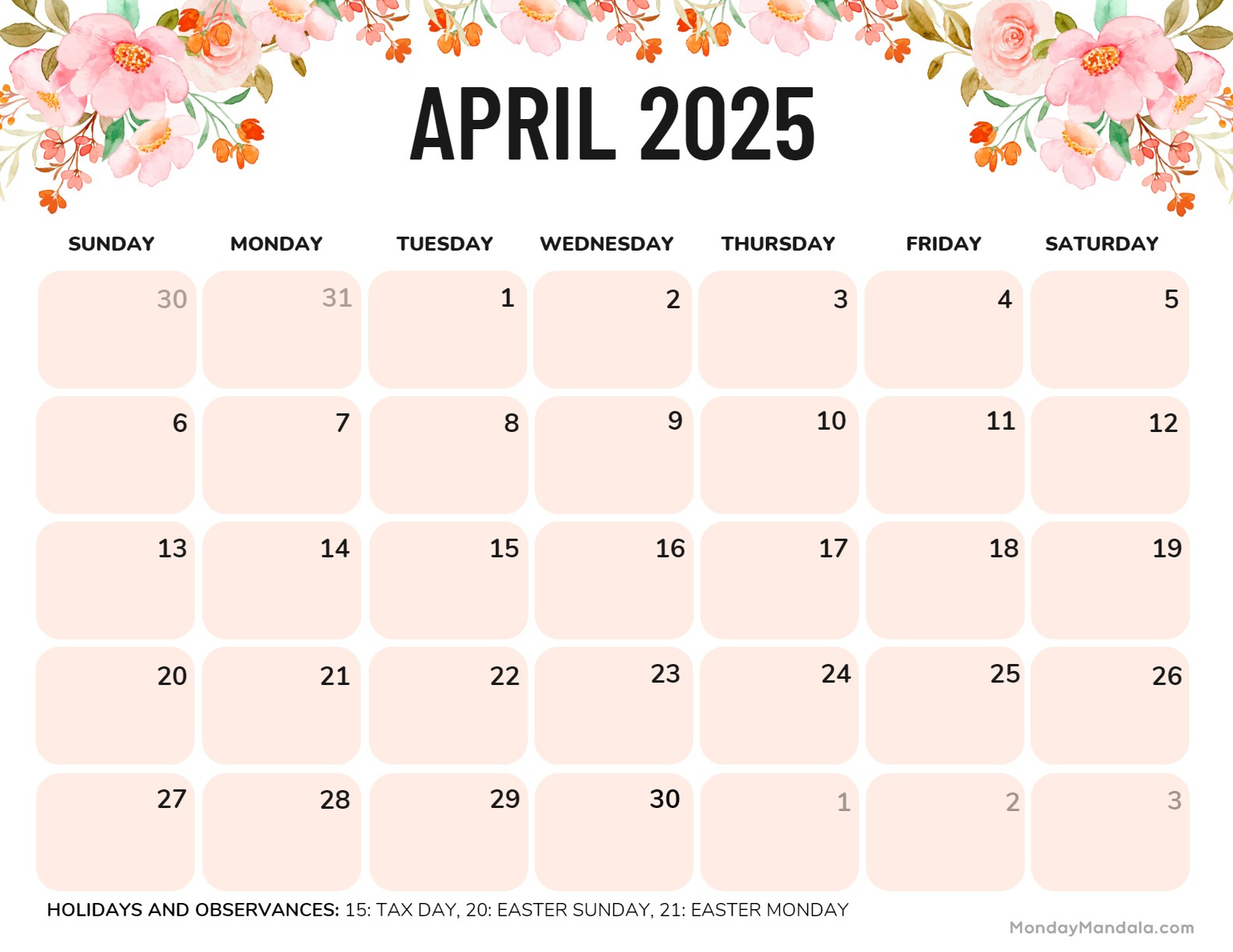 April 2025 Calendar (52 Free Pdf Printables) inside April 2025 Printable Calendar