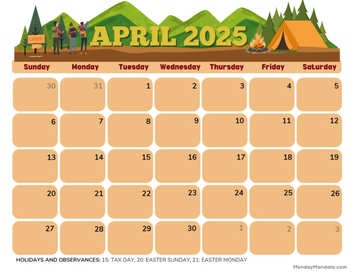 Free Printable April 2025 Calendar with Holidays