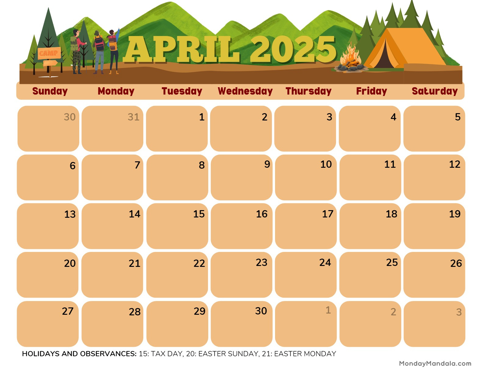 April 2025 Calendar (52 Free Pdf Printables) regarding Free Printable April 2025 Calendar With Holidays