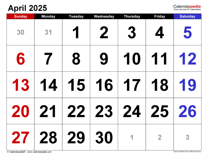 Printable April Calendar 2025