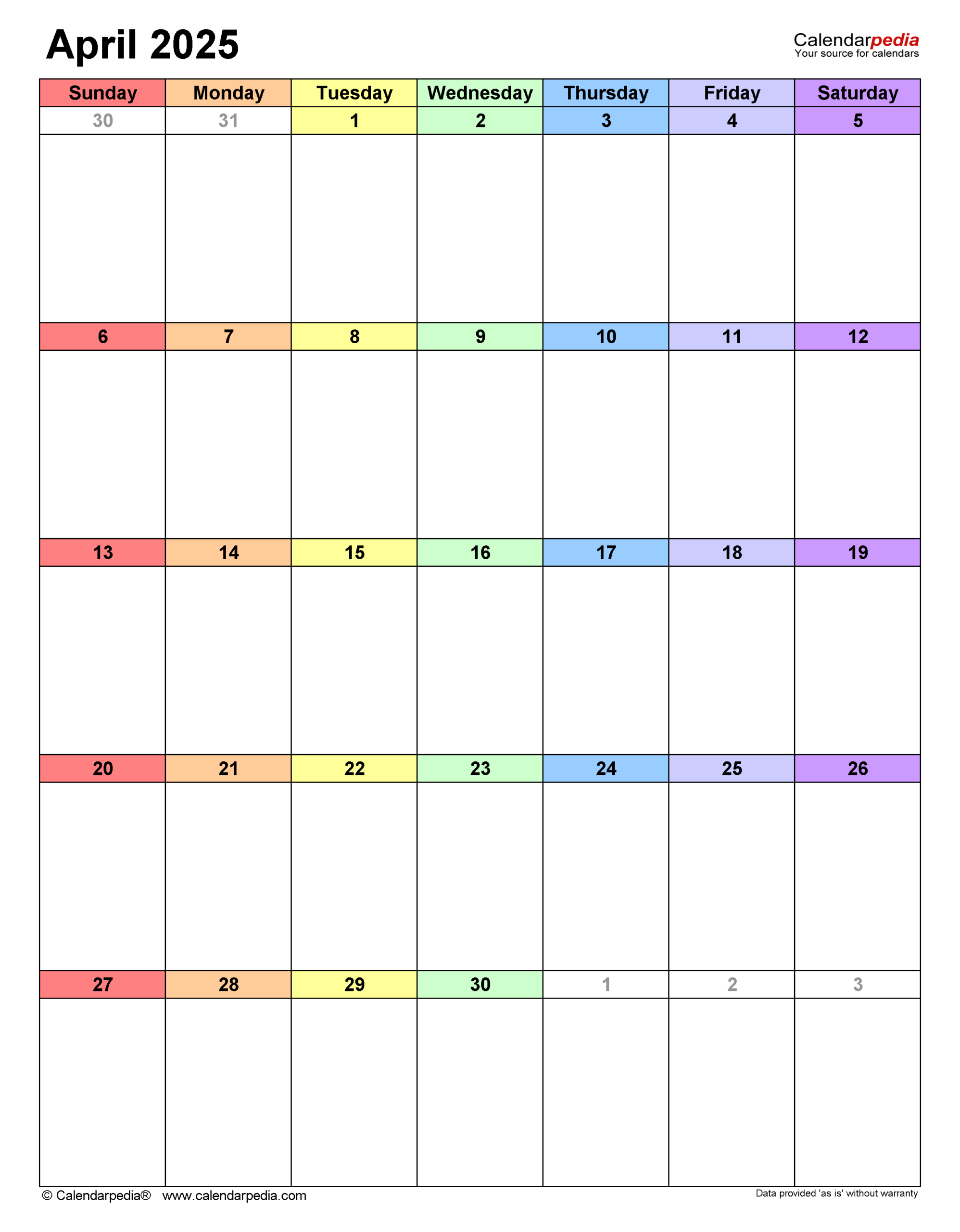 April 2025 Calendar | Templates For Word, Excel And Pdf with regard to April 2025 Calendar Printable Vertical