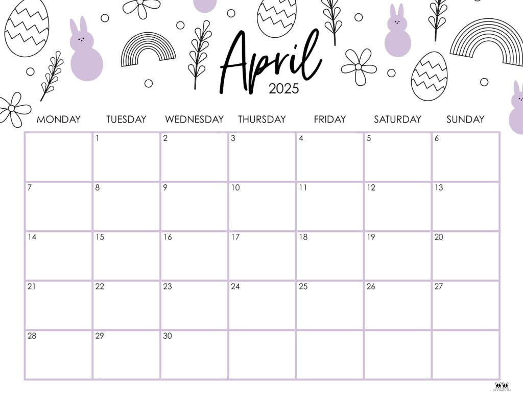 April 2025 Calendars - 107 Free Printables | Printabulls for April 2025 Calendar Printable